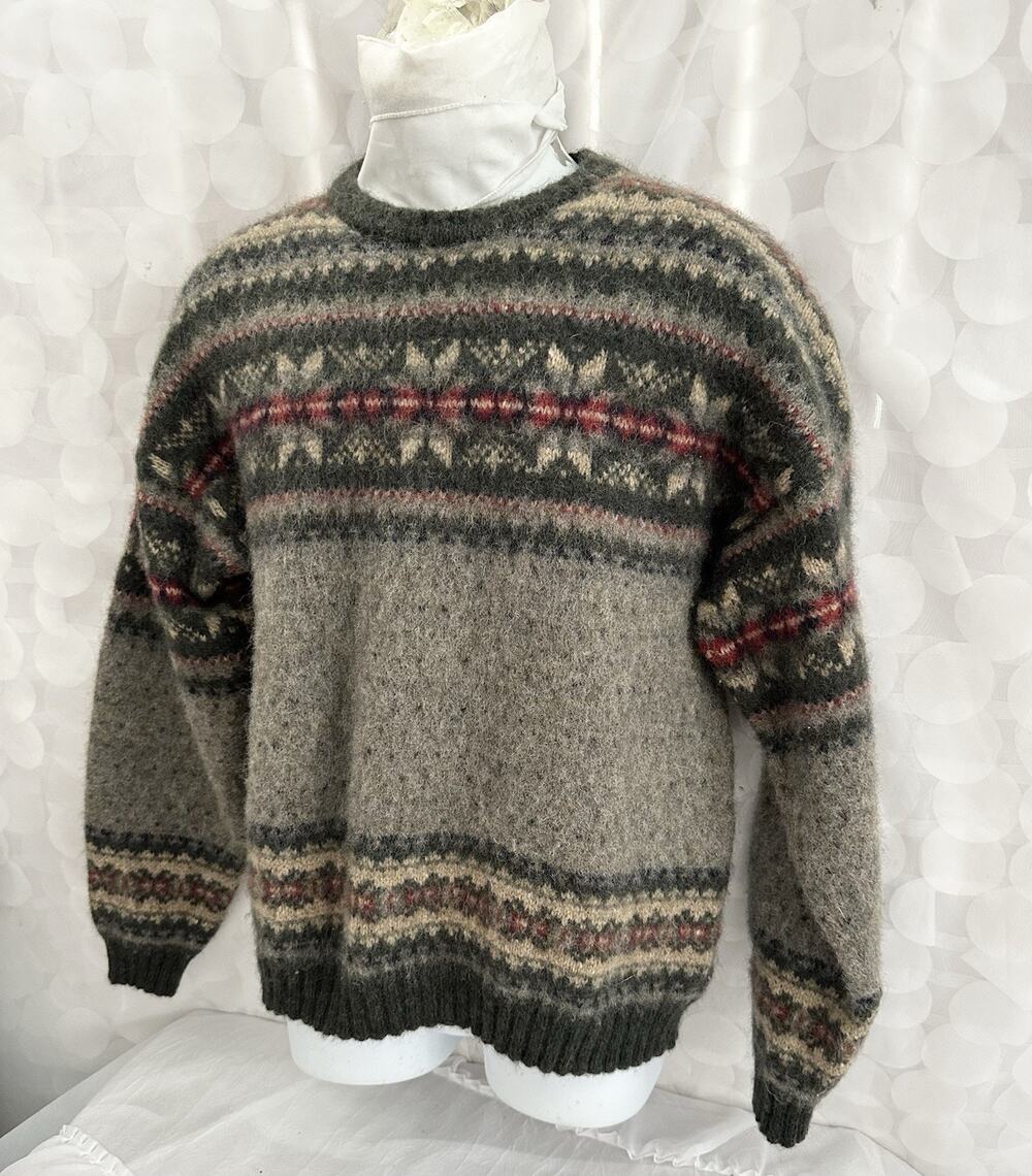 VTG 80’s WOOL Men’s XL Fair Isle Pullover Sweater Multicolor SKI Lodge USA Made
